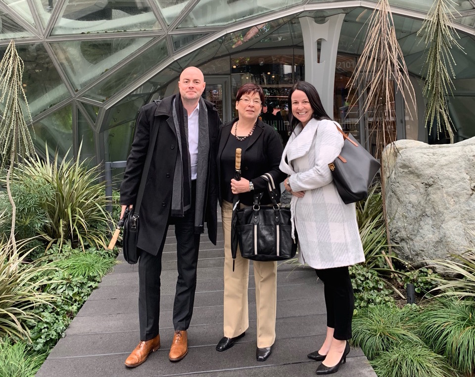 Alan Mait, Stefanie-Cross Wilson and Jaemi Taylor in front of the Amazon Spheres in Seattle